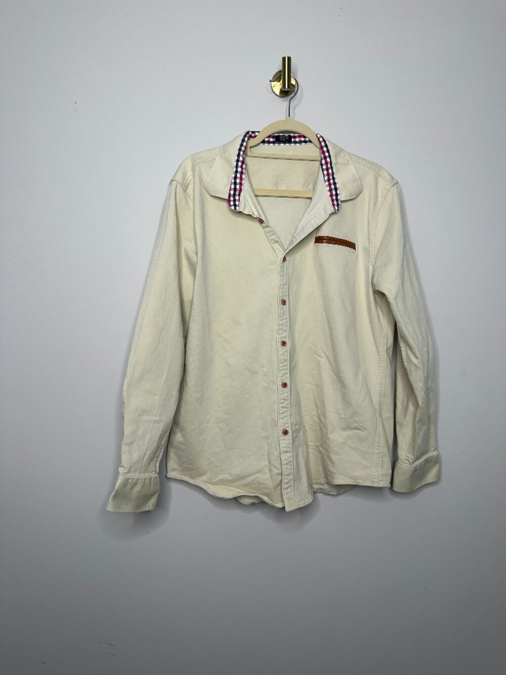COOFANDY Beige Button Front Shirt Men's XL